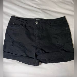 Black distressed denim shorts